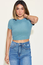 Cargar imagen en el visor de la galería, Basic Bae Ribbed Round Neck Short Sleeve T-Shirt