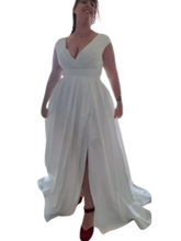 Load image into Gallery viewer, Modest V-Neck Sweep Trian Wedding Dress