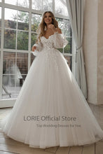 Load image into Gallery viewer, Glitter Lace 3D Flowers off Shoulder Wedding Dress
