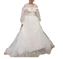 Load image into Gallery viewer, Glitter Lace 3D Flowers off Shoulder Wedding Dress