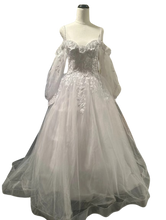 Load image into Gallery viewer, Glitter Lace 3D Flowers off Shoulder Wedding Dress