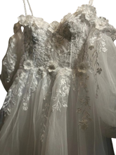 Load image into Gallery viewer, Glitter Lace 3D Flowers off Shoulder Wedding Dress