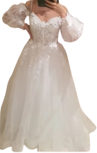 Load image into Gallery viewer, Glitter Lace 3D Flowers off Shoulder Wedding Dress