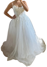 Load image into Gallery viewer, Glitter Lace 3D Flowers off Shoulder Wedding Dress