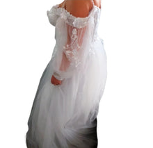 Load image into Gallery viewer, Glitter Lace 3D Flowers off Shoulder Wedding Dress