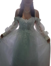 Load image into Gallery viewer, Glitter Lace 3D Flowers off Shoulder Wedding Dress