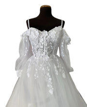 Load image into Gallery viewer, Glitter Lace 3D Flowers off Shoulder Wedding Dress