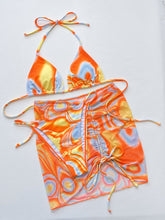 Load image into Gallery viewer, Multicolored Drawstring Ruched 3 Piece Swim Set