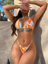 Load image into Gallery viewer, Multicolored Drawstring Ruched 3 Piece Swim Set