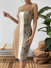 Load image into Gallery viewer, Leopard Color Block Cutout Sleeveless Knee-Length Dress