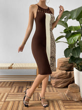 Load image into Gallery viewer, Leopard Color Block Cutout Sleeveless Knee-Length Dress