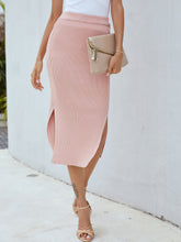 Load image into Gallery viewer, Chic Ribbed Side Slit Midi Skirt