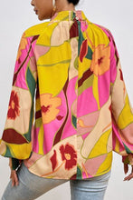 Load image into Gallery viewer, Floral Smocked Lantern Sleeve Mock Neck Blouse