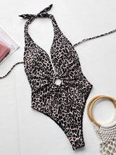 Cargar imagen en el visor de la galería, Leopard Halter Neck Ring Detail One-Piece Swimsuit