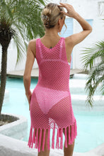 Cargar imagen en el visor de la galería, Tassel Hem Openwork Sleeveless Cover-Up Dress