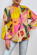 Load image into Gallery viewer, Floral Smocked Lantern Sleeve Mock Neck Blouse