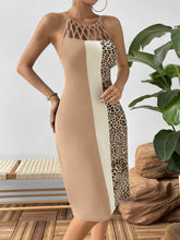 Load image into Gallery viewer, Leopard Color Block Cutout Sleeveless Knee-Length Dress