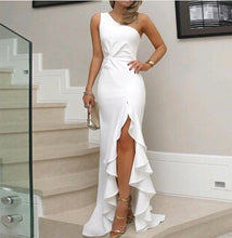 Load image into Gallery viewer, One Shoulder Side-Sit Flounced Dress