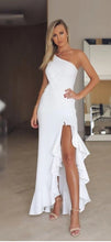 Load image into Gallery viewer, One Shoulder Side-Sit Flounced Dress