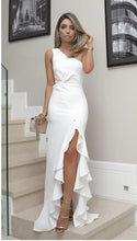 Load image into Gallery viewer, One Shoulder Side-Sit Flounced Dress