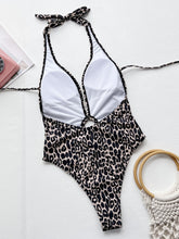 Cargar imagen en el visor de la galería, Leopard Halter Neck Ring Detail One-Piece Swimsuit