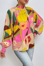 Load image into Gallery viewer, Floral Smocked Lantern Sleeve Mock Neck Blouse