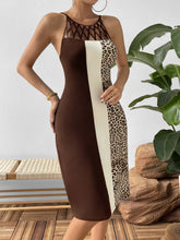 Load image into Gallery viewer, Leopard Color Block Cutout Sleeveless Knee-Length Dress