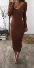 Load image into Gallery viewer, Lovely V Neck Long Sleeve Fitted Dress