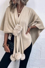 Cargar imagen en el visor de la galería, Surplice Neck Pom-Pom Trim Poncho