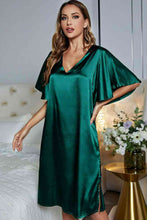 Cargar imagen en el visor de la galería, Satin Flutter Sleeve Side Slit Night Dress