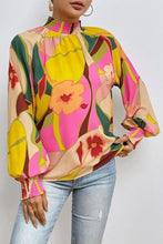 Load image into Gallery viewer, Floral Smocked Lantern Sleeve Mock Neck Blouse