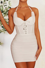 Load image into Gallery viewer, Lace-Up Ruched Halter Neck Sleeveless Wrap Dress
