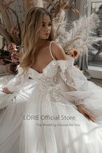 Load image into Gallery viewer, Glitter Lace 3D Flowers off Shoulder Wedding Dress
