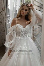 Load image into Gallery viewer, Glitter Lace 3D Flowers off Shoulder Wedding Dress
