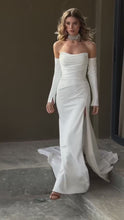 Load and play video in Gallery viewer, Simple Satin Sheat/Mermaid Wedding Dresses With Detachable Sleeves
