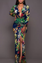 Load image into Gallery viewer, Safari Plunge Neck Leg Split Maxi Dress
