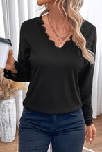 Load image into Gallery viewer, Spliced Lace V-Neck Ribbed Top
