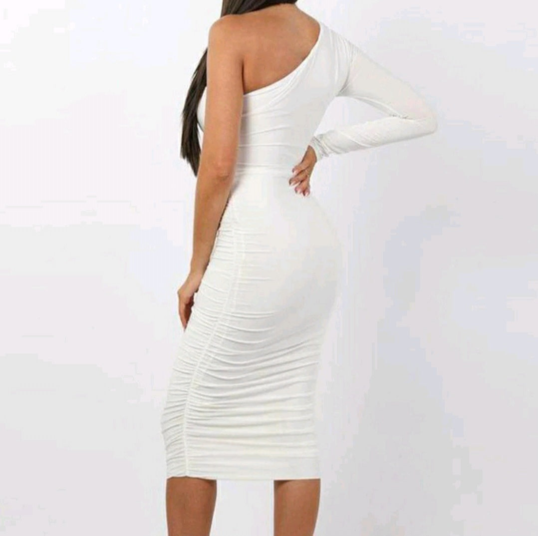 one shoulder scrunch self belted bodycon dress SHEIN SXY Prom Dress;One Shoulder Cut Out Bodycon Dress