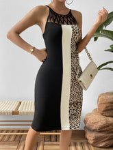 Load image into Gallery viewer, Leopard Color Block Cutout Sleeveless Knee-Length Dress
