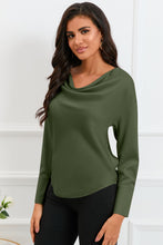 Load image into Gallery viewer, Cowl Neck Dropped Shoulder Long Sleeve Back Tie Blouse
