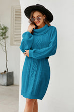 Cargar imagen en el visor de la galería, Mixed Knit Turtleneck Lantern Sleeve Sweater Dress
