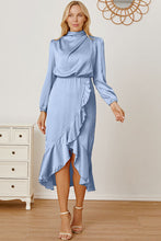 Load image into Gallery viewer, Mock Neck Ruffled Asymmetrical Dress
