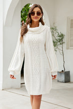 Load image into Gallery viewer, Mixed Knit Turtleneck Lantern Sleeve Sweater Dress
