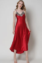 Load image into Gallery viewer, Full Size Lace Trim V-Neck Spaghetti Strap Satin Night Dress
