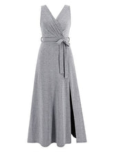 Load image into Gallery viewer, Slit Surplice Tie Waist Sleeveless Dress
