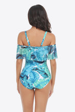 Cargar imagen en el visor de la galería, Botanical Print Cold-Shoulder Layered One-Piece Swimsuit
