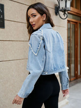 Load image into Gallery viewer, Cropped Collared Neck Denim Jacket
