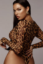Load image into Gallery viewer, Scoop Neck Cheetah Mesh Bodysuit
