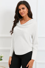 Load image into Gallery viewer, Cowl Neck Dropped Shoulder Long Sleeve Back Tie Blouse
