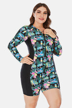 Load image into Gallery viewer, Plus Size Floral Zip Up  Long Sleeve Short Wetsuit
